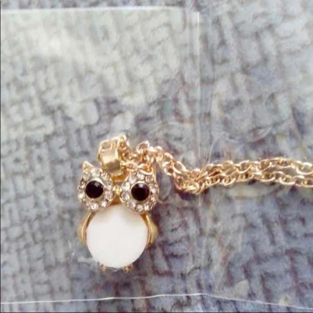 Cute Tiny Zircon Crystal Owl Pendent Necklace